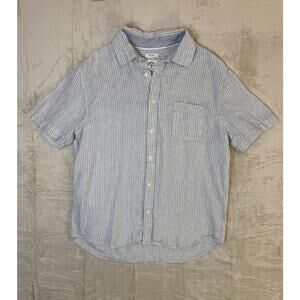 Panama Jack Men's Shirt Size L 100% Linen Blue White Stripes Pattern RN# 75343